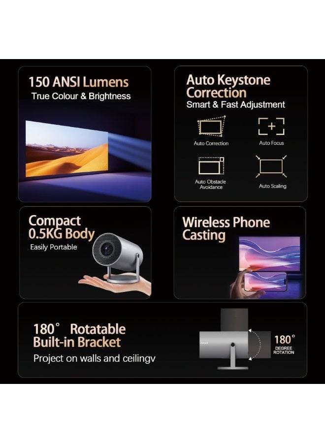 Airbot 1080P/4K Game Projector with Wi-Fi 6, 150 ANSI Lumens, Android 11, 360° Projection, Portable & Lightweight Projector - Image 3